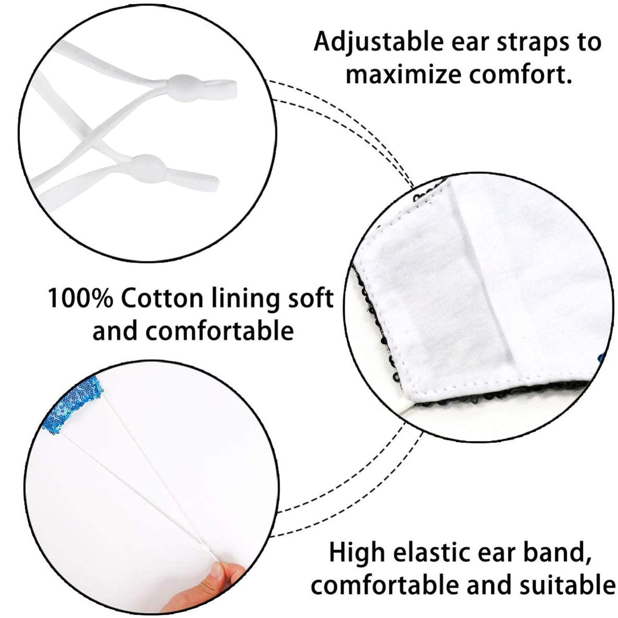 MLGDA Sparkly Sequins Mouth Masc Fashion Designer Glitter Cotton Face Cover With Adjustable Ear Loops Reusable Masquerade Party Nightclub Rave Festival Sequins Face Covering (Gold)