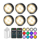 TECOMLIGHT LED Puck Lights with Remote Control, Battery Operated Wireless Closet Light, Under Cabinet Lighting Stick on Tap Push Lights, Color Changing Under Counter Light for Kitchen, 6 Pack - Black