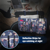 FINPAC Wheelchair Side Storage Bag w/Cup Holder, Wheelchair Armrest Accessories Pouch with Pen Slot and Reflective Strips for Power Walkers, Rollators, Seniors - Blooming Hibiscus