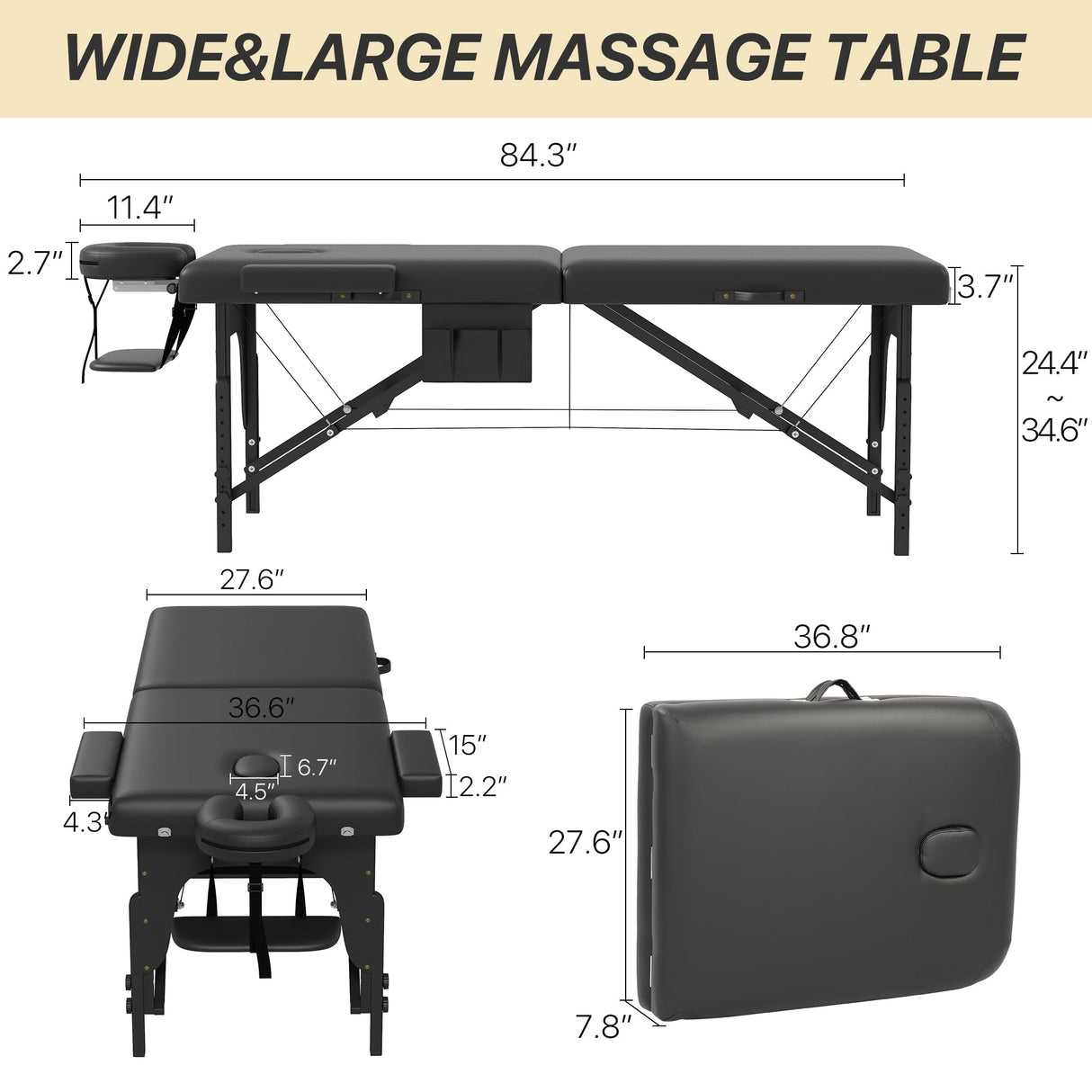 KCC Memory Foam Massage Table Premium Portable Foldable Massage Bed Height Adjustable, 84 Inches Long 28 Inchs Wide Home Salon Spa Bed Tattoo Table with Accessories &Carrying Case, Easy Set Up