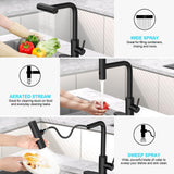 AVSIILE Matte Black Waterfall Kitchen Faucets with Pull Down Sprayer & Soap Dispenser, Single Hole & Handle, Pull Out Tap, Stainless Steel Sink Faucet, Suitable for Farmhouse Camper Laundry Rv Bar