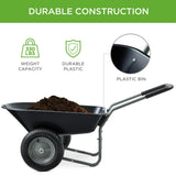 Best Choice Products Dual-Wheel Home Utility Yard Wheelbarrow Garden Cart w/Built-in Stand for Lawn, Gardening, Construction - Black