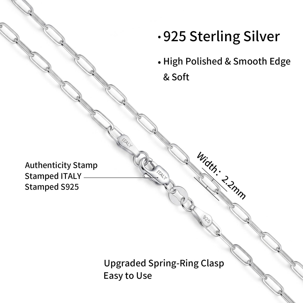 BLThing Silver Bracelets for Women 3mm Sterling Silver Paperclip Bracelet