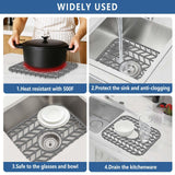 AWOKE Silicone Sink Protectors for Kitchen Sink, 12" x 11" Mat for bottom of sink, Center Drain Hole, Protect from Stains, Scratches, Dishwasher Safe Grid for Kitchen (2 Pack, Gray)