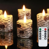 Homemory Flameless Votive Candles with Remote, 2" x 2" Birch Bark Real Wax, 400+Hour Realistic Black Wick Battery Operated Fake Candles, 6 Pack for Wedding, Party and Holiday Decoration