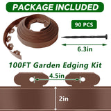 Garden Edging Border, 2In x 100 FT Landscape Edging with 90 Spikes, Brown