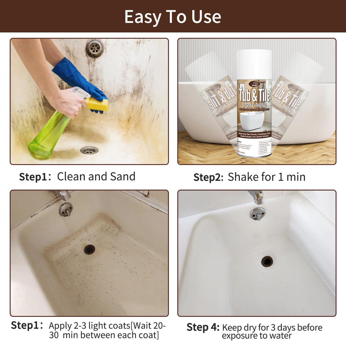 Tub and Tile Spray Paint White Gloss Waterproof Spray White Tile Paint Bathtub Refinishing Kit for Tiles Ceramic Porcelain Fiberglass Resurfacing Bathroom Walls Bathtubs Sinks Countertop Toilets Gloss