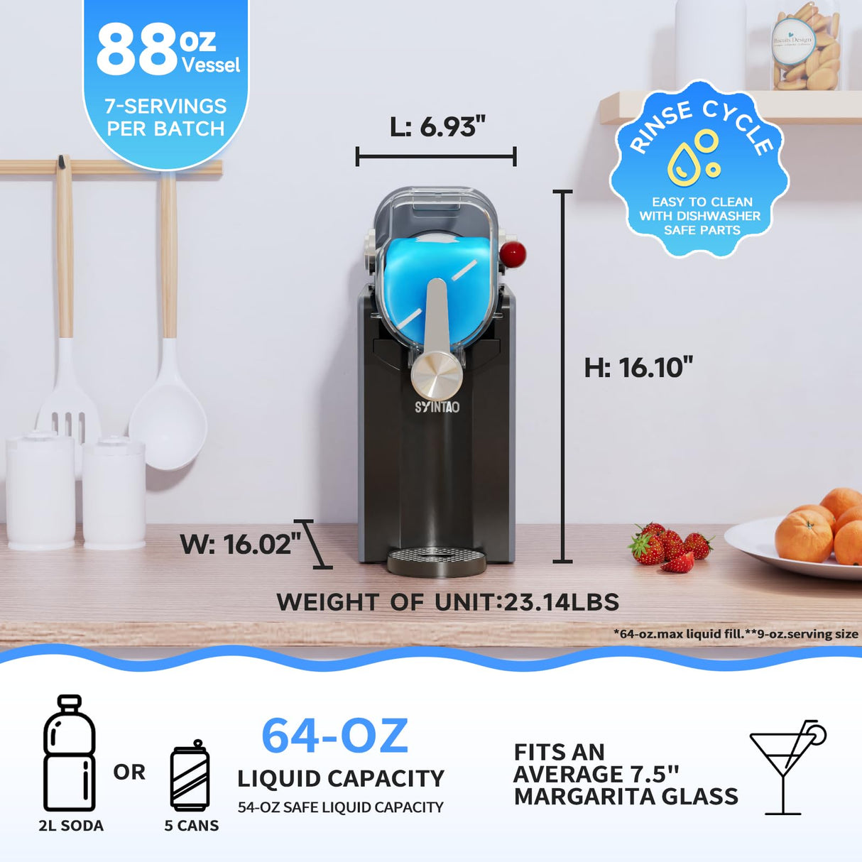 Slushie Machine – No Ice Needed, 88oz Frozen Drink & Soft Serve Ice Cream Machine. Slushy Machine For Home with LED Display, One-Touch Reservation & 6 Pre-set Programs for Frozen Margaritas, Frappés