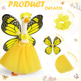 SilTriangle 5pcs Butterfly Porch Goose Outfit Costume Tutu Skirt Butterfly Wing Wand Flower Crown for 17‘' 23‘' Cement Goose(Yellow)