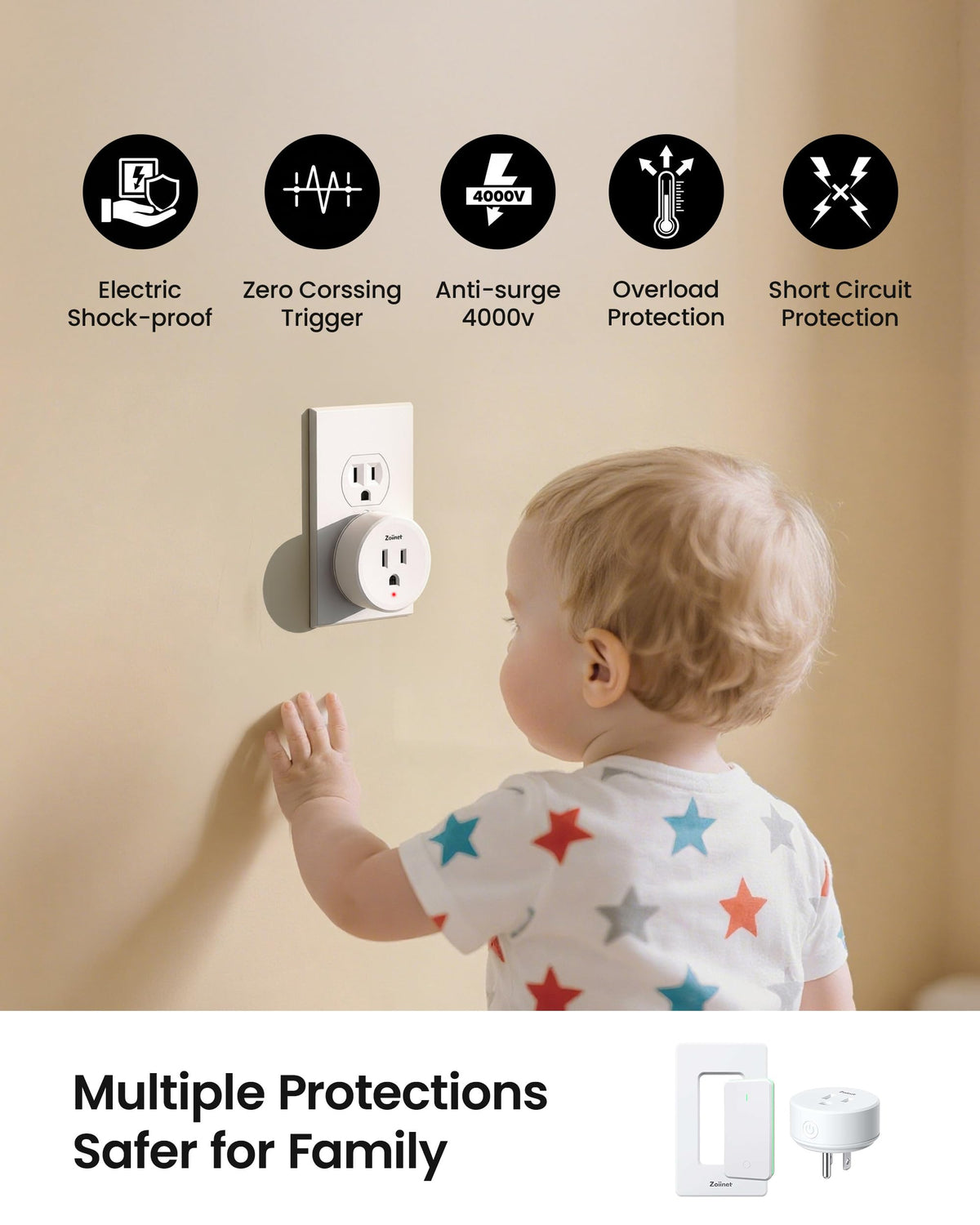Zoiinet Remote Control Outlet Plug, 80-275V/15A/1500W Wireless Light Switch