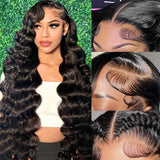 30 Inch Body Wave Lace Front Wigs Human Hair 13x6 HD Transparent Lace Front Wigs Human Hair Pre Plucked 180% Density Brazilian Virgin Hair Glueless Frontal Wigs Human Hair for Women Natural Black