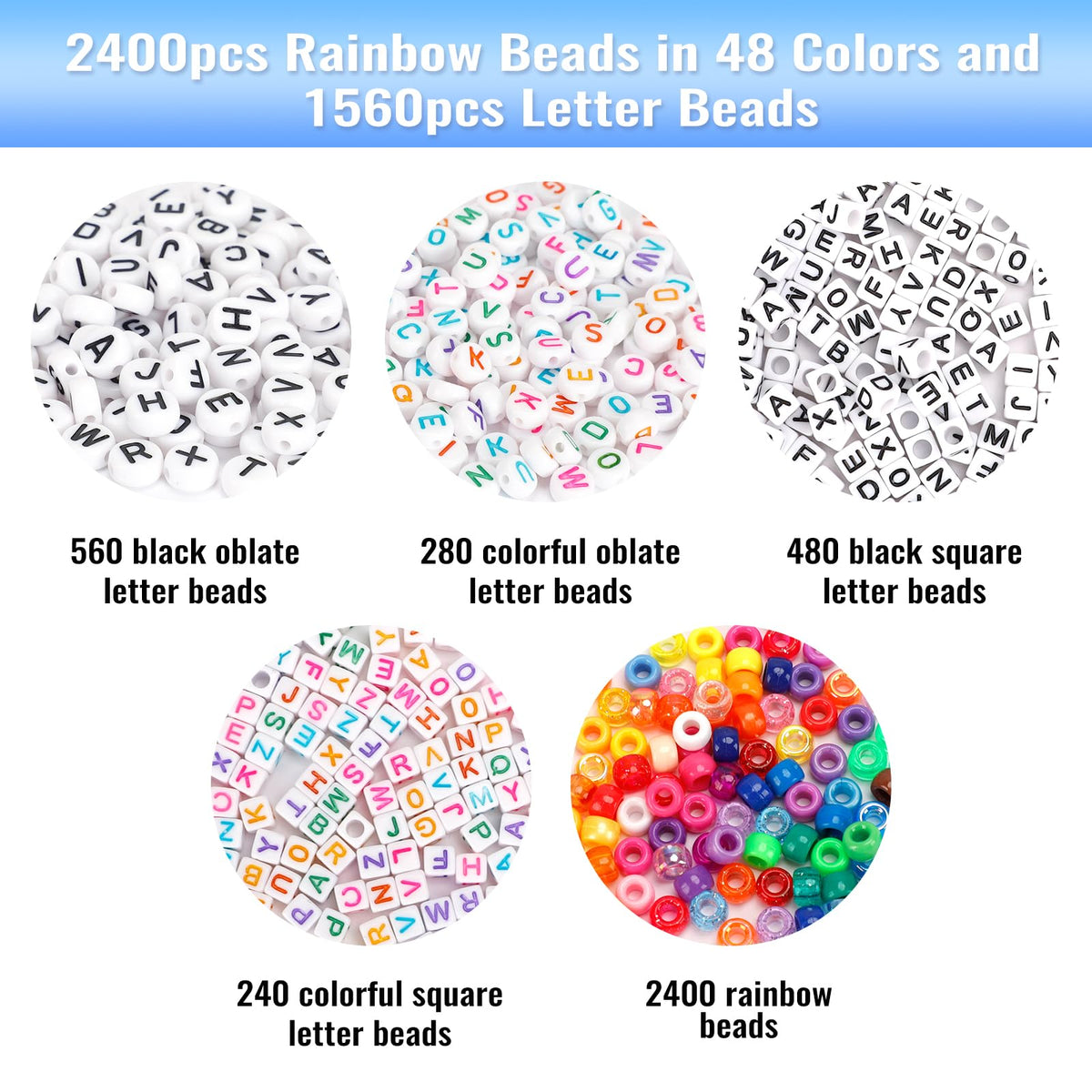 Quefe 48 Colors 4000pcs Pony Beads Bracelet Making Kit with Letter Beads