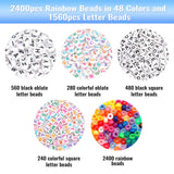 Quefe 48 Colors 4000pcs Pony Beads Bracelet Making Kit with Letter Beads