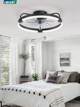 LEDIARY Ceiling Fans with Lights and Remote, 20'' Low Profile Ceiling Fan with Light, 3000-6000K Dimmable Fandelier LED Fan Light, 6 Wind Speeds, Black Modern Flush Mount Ceiling Fan for Bedroom
