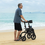 MAXWALK Walkers for Seniors, Rollator Walker with Seat, 12" Big Rubber Wheels All Terrain Rollator Walker with Backrest, Built-in Cable, Cup Holder, Foldable and Height Adjustment for Seniors, Black