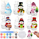 Eersida 6 Sets Winter Christmas Ceramics to Paint Ready to Your Own Ceramic Snowman Statues DIY Unpainted Paintable Winter Figurines Kit Crafts with Brush Palette for Christmas DIY