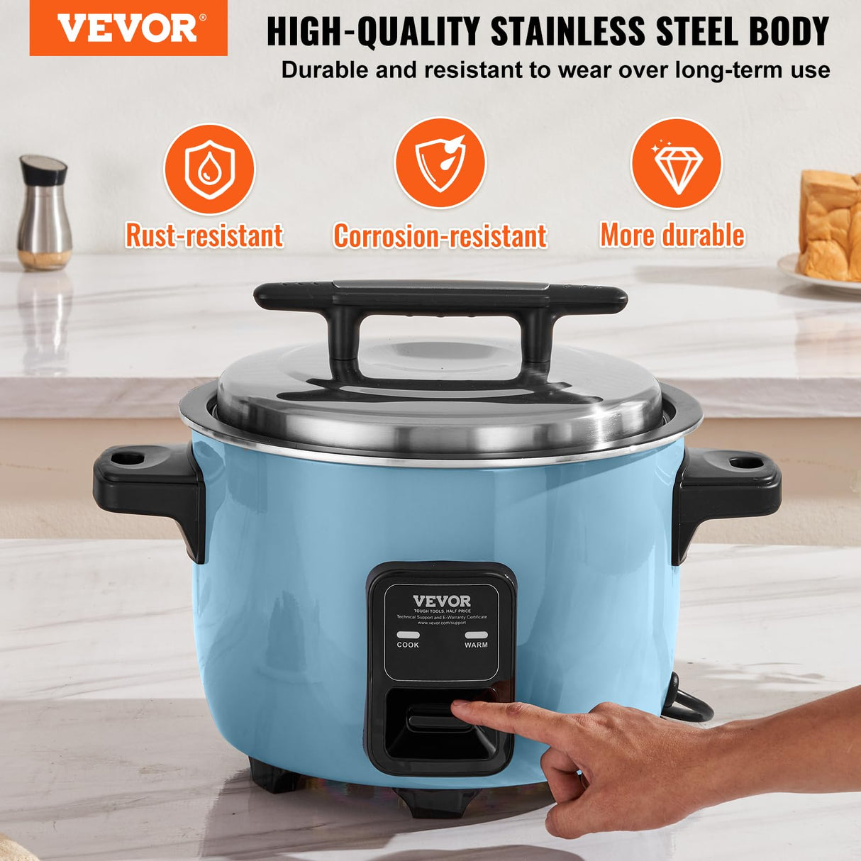 VEVOR Commercial Rice Cooker, 40-Cup Rice Cooker, 8.45 Qt / 8 Liter Large Rice Cooker and Warmer with Nonstick Inner Pot, Fast Cooking and 24-Hour Keep Warm, with Rice Cup and Paddle, for Restaurant