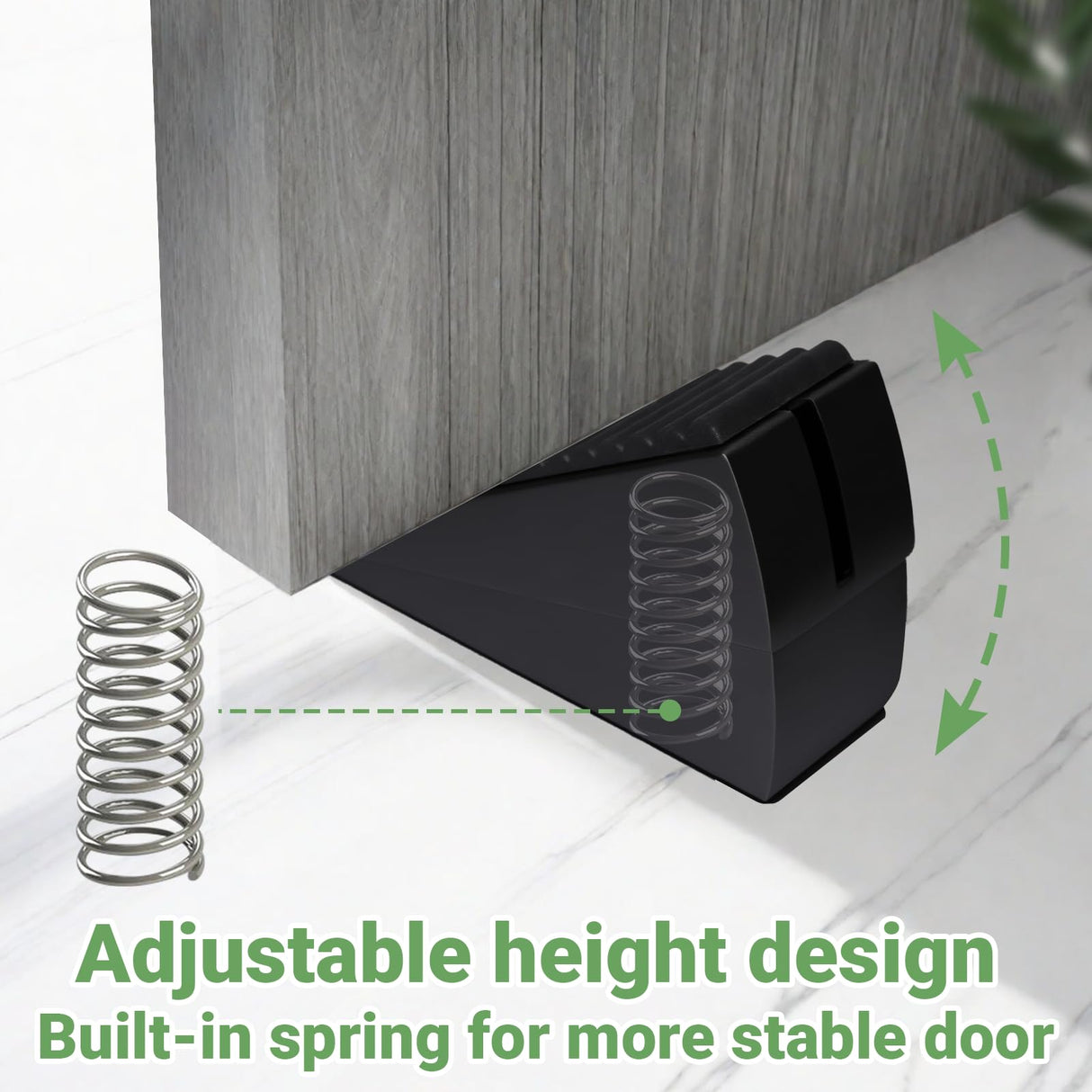 Large Door Stopper - Metal Door Wedge, Tall Door Stopper, Spring Rubber for Extra Strong Grip (Black, 2 Pack)