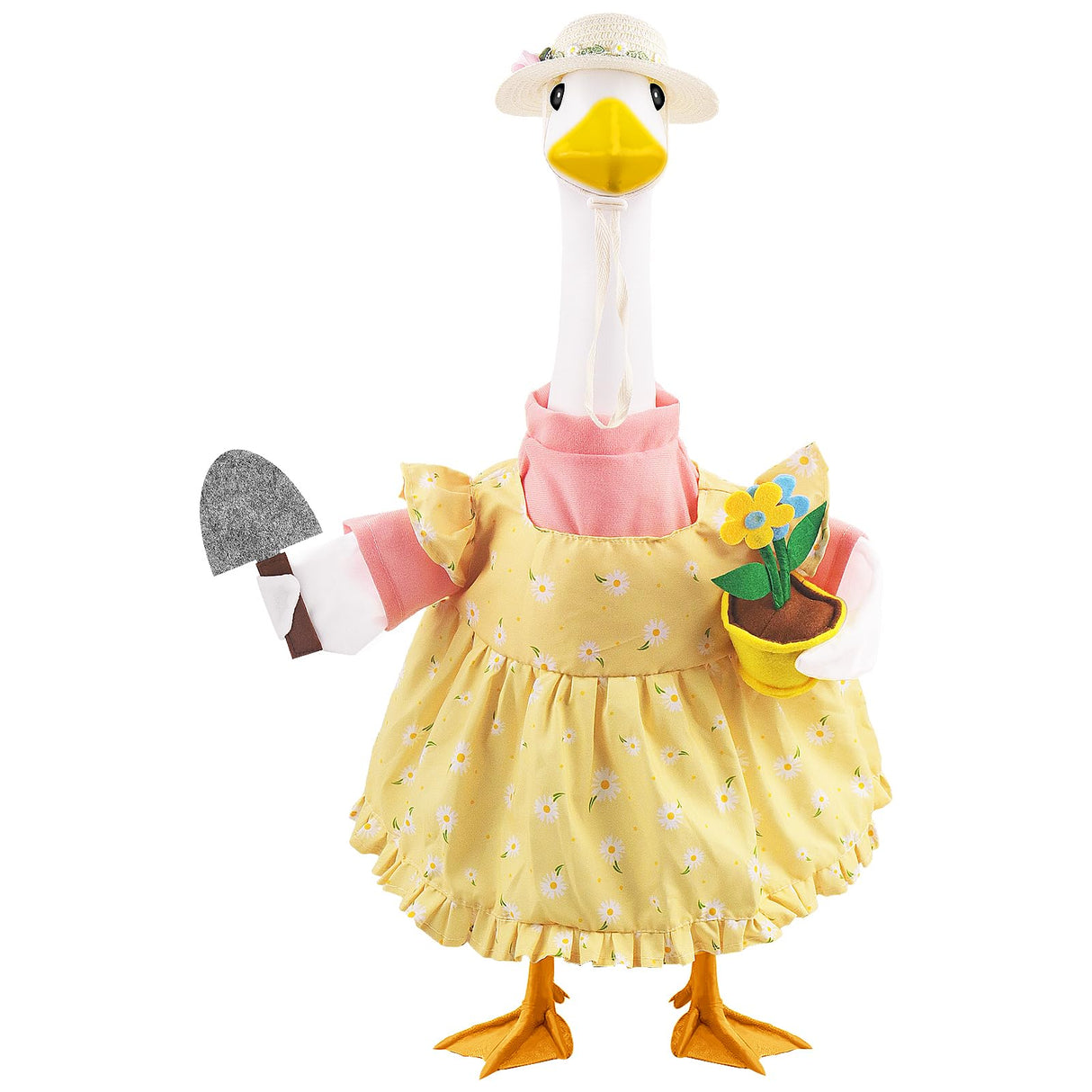 Erythem Gardener Porch Goose Outfits, Cute Spring Porch Goose Clothes with Straw Hat, Shovel & Flower Pot Fits 23" Cement Plastic Geese Statue for Outdoor Garden Yard Decor