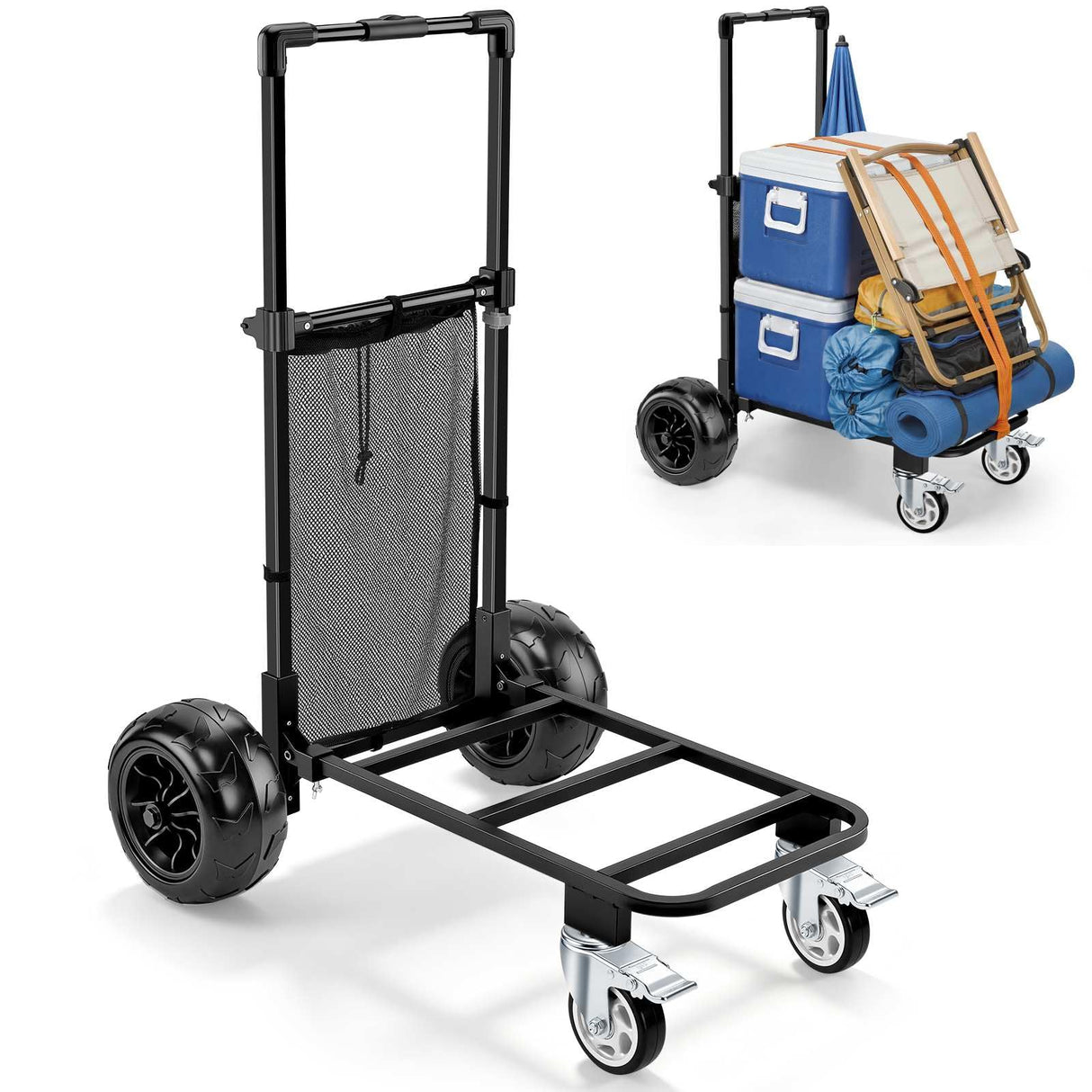 KEDSUM Beach Cart for Sand with 9" Airless Solid Big Wheels-No Deflated, 330LBS Heavy Duty Beach Dolly, 4-Wheel Push & Pull Beach Wagon for Beach, Camping, Rust-Resistant & Folds Compact