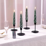 Stmarry 4 PCS Flameless Christmas Tree Candles with Remote, Snow Covered Real Wax Flameless Taper Candles 9.65 Inch, LED Candlesticks Battery Operated with 3D Flickering Flame, Christmas Candles Decor