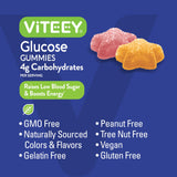 Viteey Glucose Gummies for Women, Men & Teens - 4g of Carbohydrates - Naturally Sourced, Vegan, GMO Free, Gluten Free, Gelatin Free - Tasty Chewable Fruit Flavored Pectin Gummy