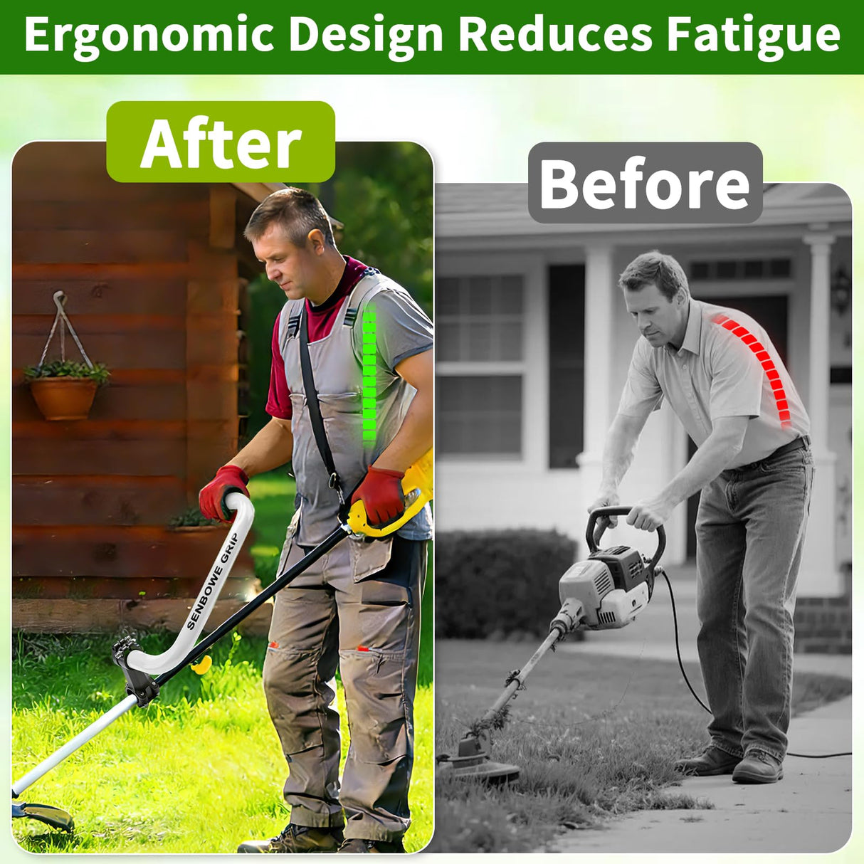 𝐔𝐩𝐠𝐫𝐚𝐝𝐞𝐝 Weed Eater Handle, Ergonomic String Trimmer Grip Extension Back Saver,with Adjustable Shoulder Strap, Universal Weedeater Handle for Lawn Care, Landscaping, Grass,Trimming (White)
