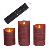 CANDLE CHOICE Battery Operated Flameless Candles with Remote Timer Real Wax Realistic Flickering Electric LED Pillar Lights for Home Wedding Party Christmas Decorations 3 Pack Rustic Texture Burgundy
