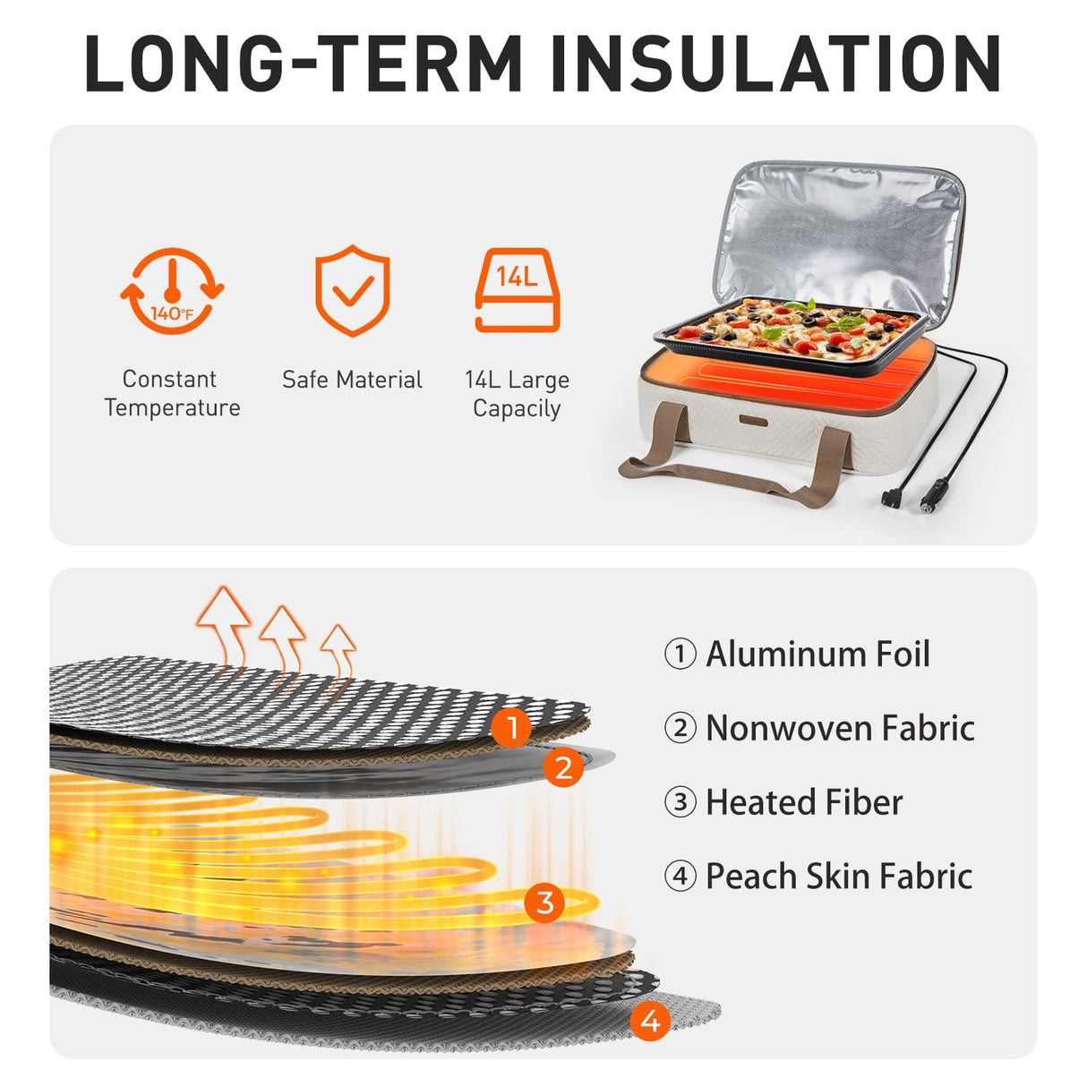 TOURIT Food Warmer Heated Casserole Carrier Electirc 12V 110V Portable Food Warmer Insulated Casserole Carrier for Fits 9" x 13" Baking Dish