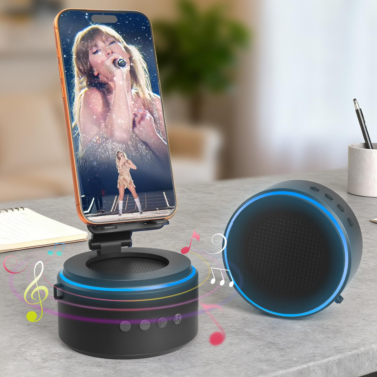 Gifts for Men Dad Him Husband Christmas - Bluetooth Speaker with Phone Stand - Anniversary Birthday Gift for Teen Boy Boyfriend Women, Mens Stocking Stuffers - Ideal for Home/Kitchens/Outdoor/Desk