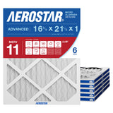 Aerostar 16.375x21.5x1 MERV 11 - 6 Count - Pleated HVAC, Furnace & Air Conditioner Filters - Removes Dust, Cold & Flu Germs, Lint, Mold, Pet Dander, Allergy-Causing Pollen, Smog & Smoke