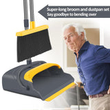 kelamayi Upgrade Broom and Dustpan Set, Broom with Dustpan Combo Set, Self-Cleaning with Dustpan Teeth, Indoor&Outdoor Sweeping, Stand Up Broom and Dustpan (Gray&Yellow)