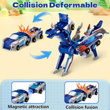 Intoypad Collision Transforming Dinosaur Car Toy, 2 Magnetic Cars Transform into Dinosaur Toys for Kids Toddler Fun Deformation Robot Dino Car Christmas Birthday Gift Toys for Boys Girls(Blue Dragon)