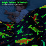 Jekeno Dinosaur Glow in The Dark Blanket Dino Gift Throw for Kids Boys Girls Birthday Christmas Halloween Easter Decor for Age 1-16 Years Old Teens Child Toddler Son Throw Navy Blue 50"x60"