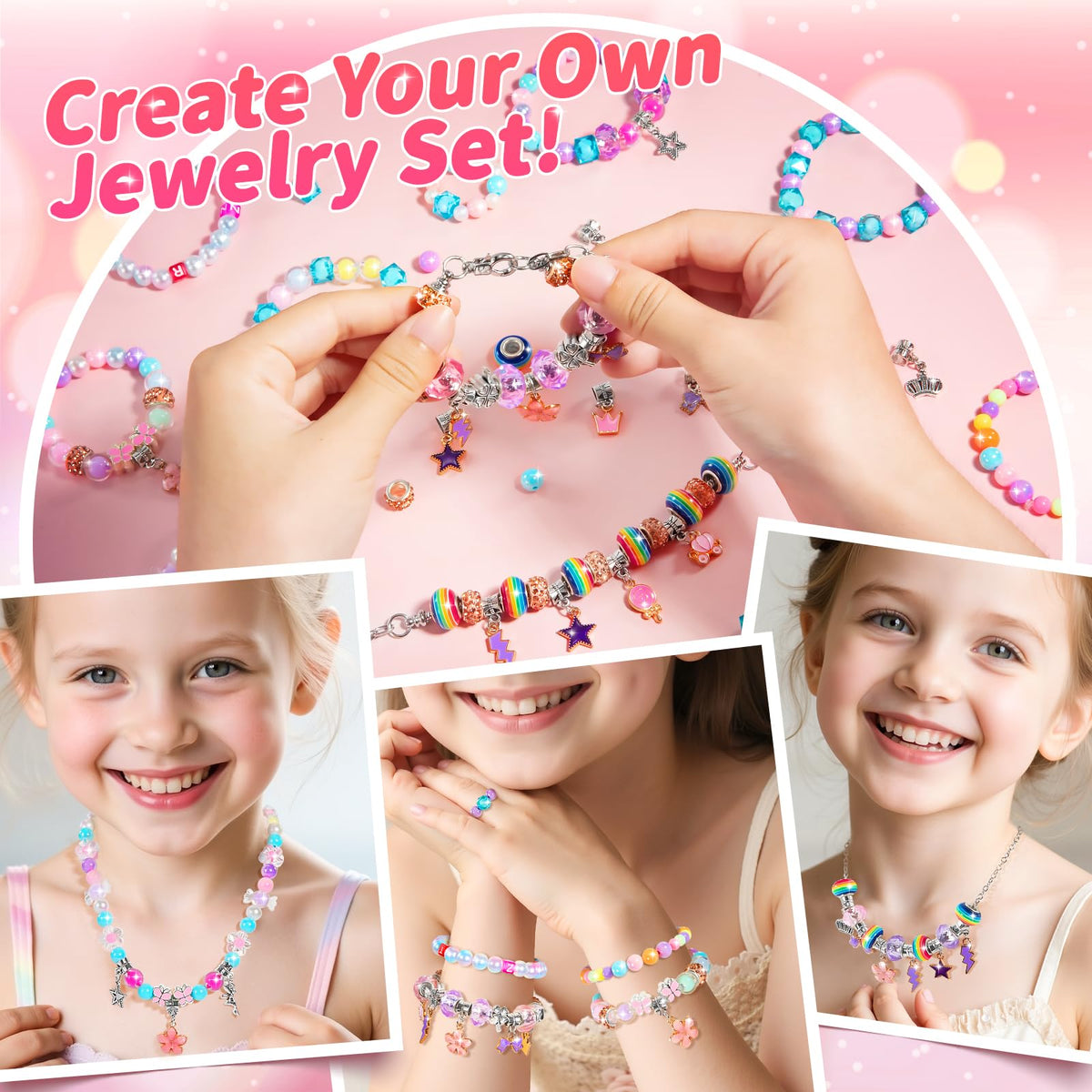 BLmukce Friendship Making Kit for Girls, DIY Jewelry Bead Bracelet Making Kit for Kids 8-12 Year Old, Charm Necklace Craft Kits, Christmas Birthday Gifts for Girl Age 7 8 9 10 11 12 Art Craft Supplies
