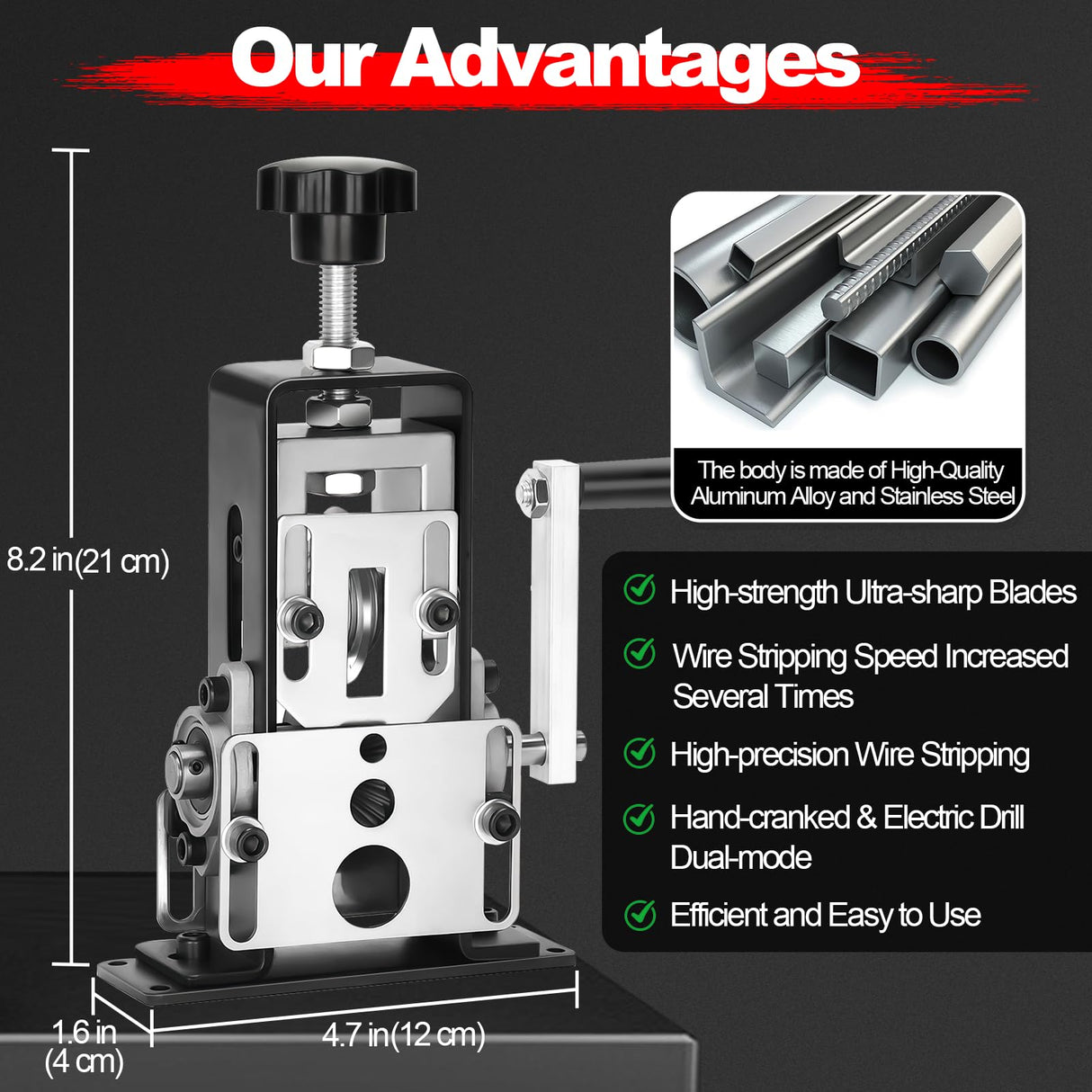 Trivd Frol Manual Wire Stripping Machine, Gauge Wire 0.06"-1", Scrapping Copper Wire Peeler Machine, Drill Powered/Hand Crank Dual-drive Wire Stripper Tool for Scrap Copper Recycling & DIY etc.