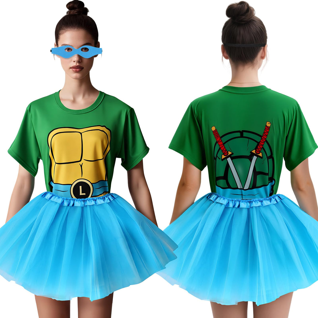 FONYFA for TMNT Costume Set, Halloween Tutu Skirts Women Shirt for TMNT Costume for Funny Halloween Christmas