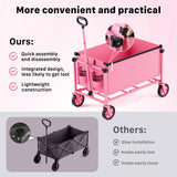 HOMBETTA 29.3" Collapsible Wagon Cart, 150L Heavy Duty Folding Utility Wagon with Wheels, 260 lbs Load, Portable Rolling Cart for Garden, Shopping, Sports, Camping, Pink