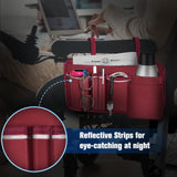 FINPAC Wheelchair Side Storage Bag w/Cup Holder, Wheelchair Armrest Accessories Pouch with Pen Slot and Reflective Strips for Power Walkers, Rollators, Seniors - Burgundy