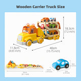 Toddler Toys for 2 3 4 5 Years Old Kids, Transport Car Carrier Truck Toy with 6 Wooden Vehicle, 30in Foldable Track Trailer with Light & Sound Effects, Best Gift Choice for Christmas, Birthday