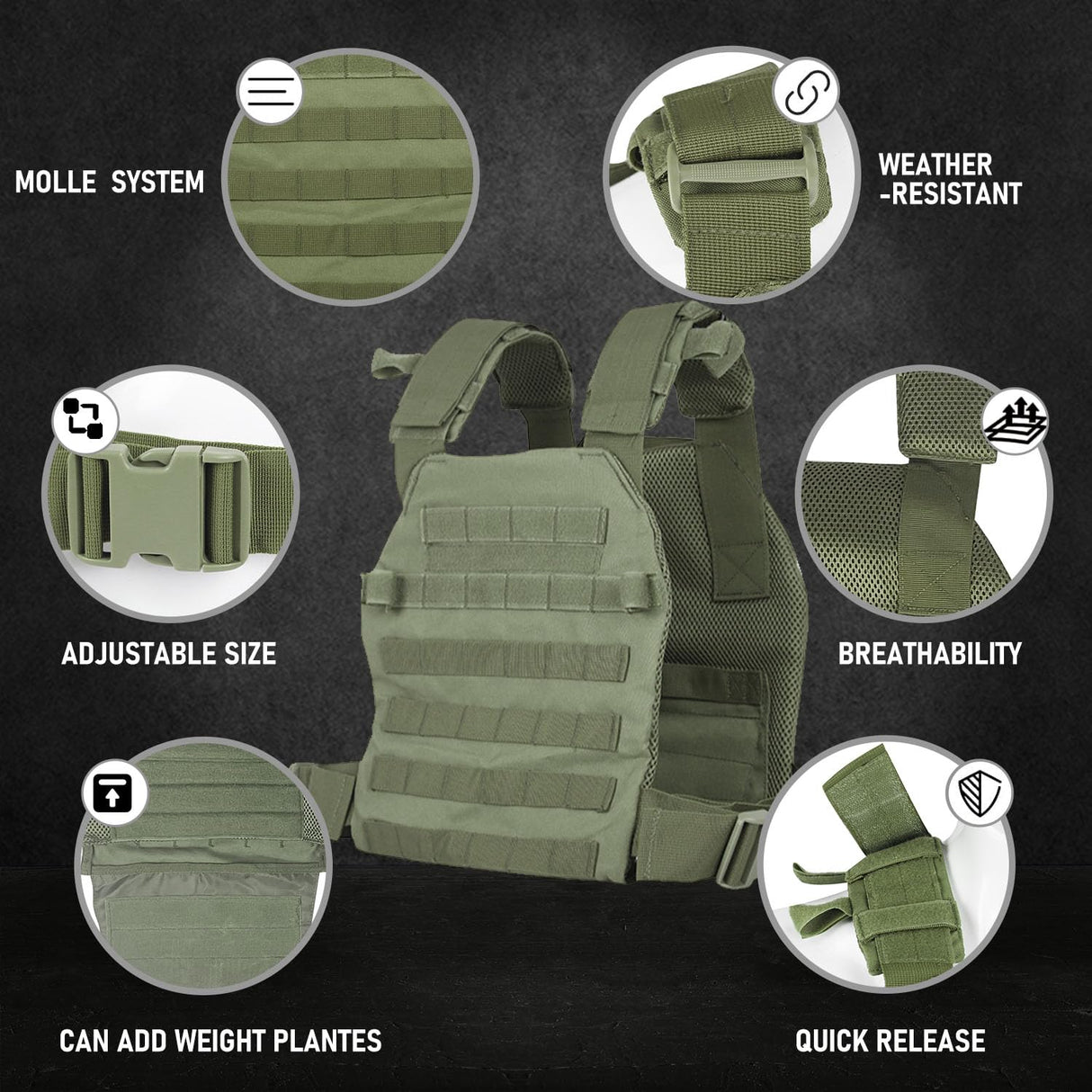Miramrax Weighted Vest for Men and Women Weight Vests Adjustable Strength and Endurance Training Fitness Workouts Tactical Running Gym (Green)