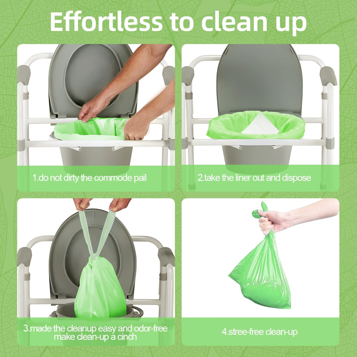 XUEPETT 120 Pack Commode Liners with 120 Super Absorbent Pads, Disposable Leakproof Bags for Bedside Commode, Universal Fit for Standard Toilet Chair Buckets