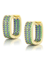 JA.S.JR Square Colored CZ Small Gold Hoops | 18K Gold Plated Small Huggie Hoop Earrings for Women