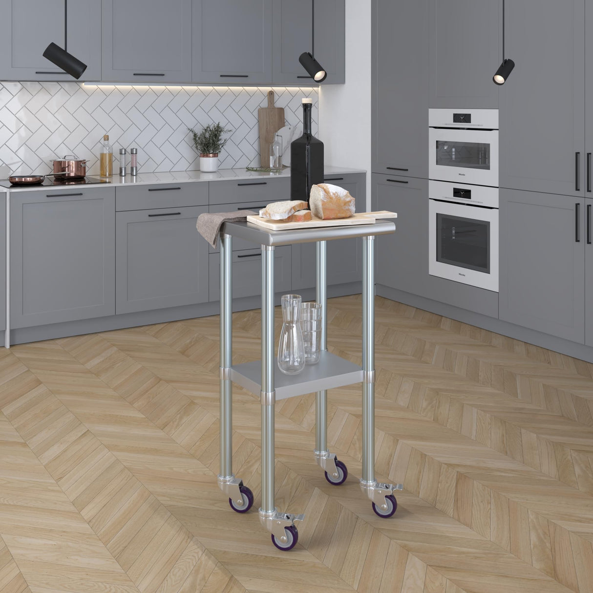 AmGood 18 in. x 18 in. Stainless Steel Work Table with Wheels | Metal Kitchen Food Prep Table | NSF