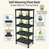 RooTrimmer 5-Tier Seed Starter Trays, Plant Stand, with Bottom-Watering Design– Reinforced Thickened Shelf for Small Pots, Balcony/Indoor Seed Starting & Greenhouse, Black