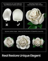 iATOM White Rose Bouquet Building Set, Wedding Artificial Flowers Botanical Collection for Adults Women, Gift for Valentines Day & Christmas - Home Office Table Centerpiece Decor - IA11013