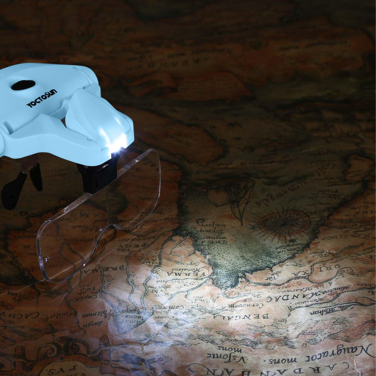 YOCTOSUN Magnifying Glasses with Light for Close Work, Head Magnifier with 5 Interchangeable Lenses and 2 LED Lights, Hands Free Head Mount Magnifying Glass for Crafts, Cross Stitch, Jewelry