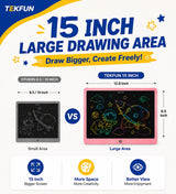 TEKFUN 15 Inch LCD Writing Tablet for Girls Ages 3–12, Large Drawing Tablet for Kids, Screen-Free Writing Pad for Learning Quiet Time, Creative Christmas Gift for 3 4 5 6 7 8 Year Old Girl (Pink)