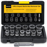 Bolt Extractor Kit, 14 PCS Impact Bolt & Nut Remover Set with 3/8 Inch Adapter, Upgrade Stripped Bolt Extractor Socket Set with Portable Tool Box, Easy Out for Rusted, Damaged, Round Bolt Nuts Screws