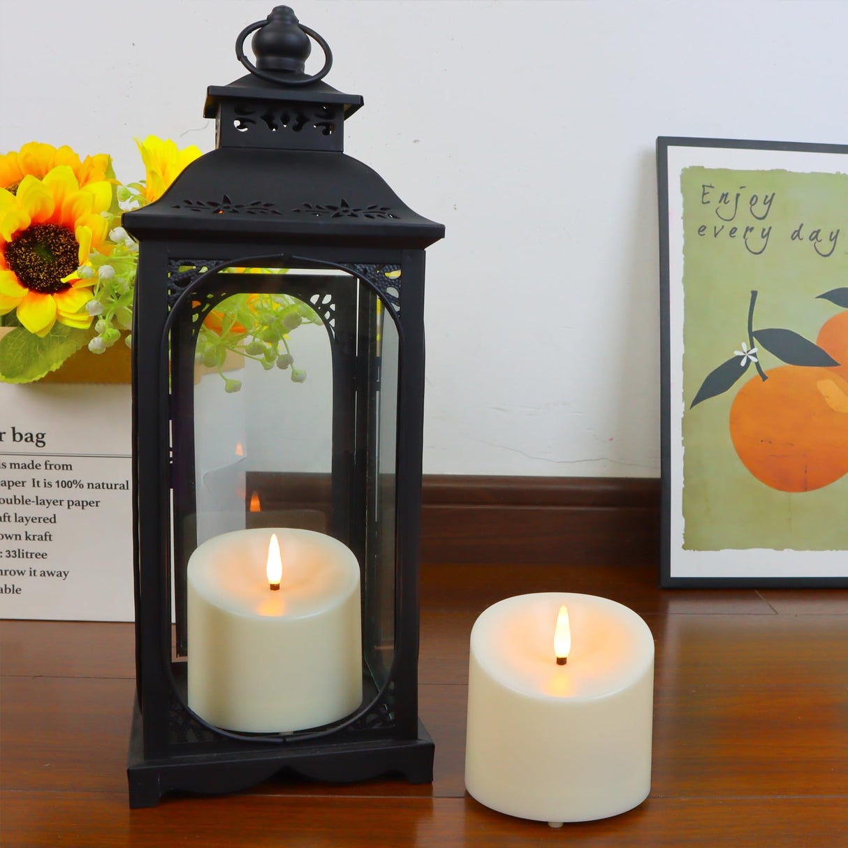 TECHLONG 3"x3" Flickering Flameless Candles Waterproof, Battery Operated Candles with Remote Timer, Last 600 Hours Electric Fake LED Candles for Halloween Christmas Decoration, Ivory White, Set of 6